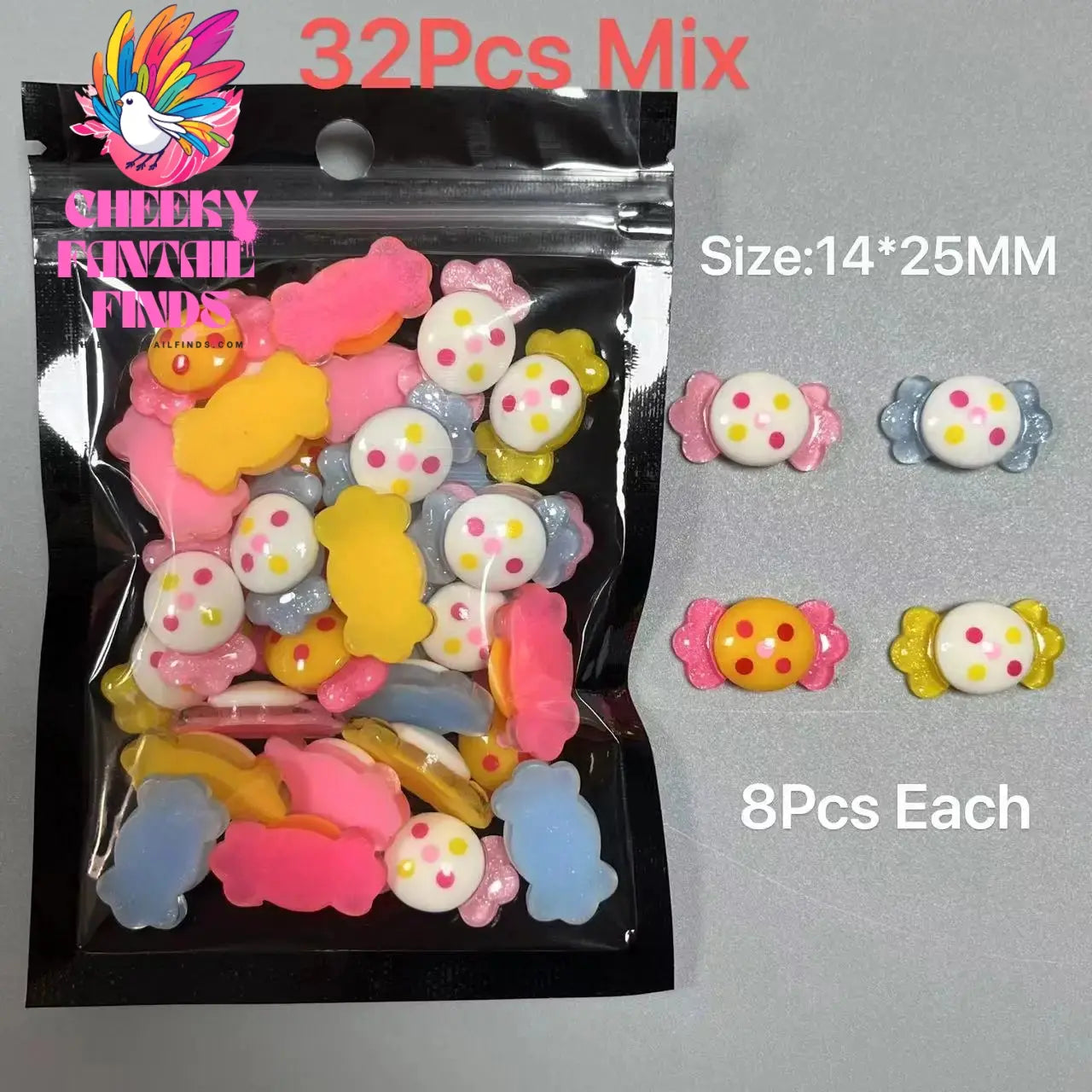 Y2K Hot Pink 30pcs Mix Heart Bear Candy Loiipop Resin Parts Handmade Phose Case Hair Girls Long Nail Art Big Decoraiton Charms Cheeky Fantail Finds