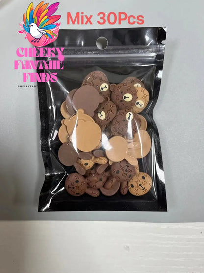 Y2K Hot Pink 30pcs Mix Heart Bear Candy Loiipop Resin Parts Handmade Phose Case Hair Girls Long Nail Art Big Decoraiton Charms Cheeky Fantail Finds