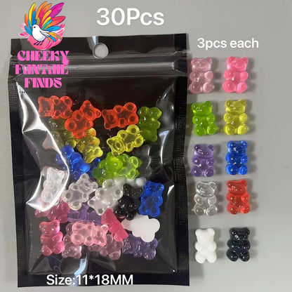 Y2K Hot Pink 30pcs Mix Heart Bear Candy Loiipop Resin Parts Handmade Phose Case Hair Girls Long Nail Art Big Decoraiton Charms Cheeky Fantail Finds