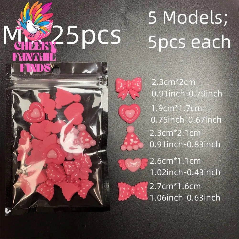 Y2K Hot Pink 30pcs Mix Heart Bear Candy Loiipop Resin Parts Handmade Phose Case Hair Girls Long Nail Art Big Decoraiton Charms Cheeky Fantail Finds