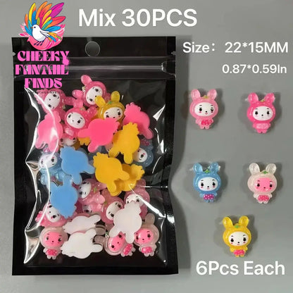 Y2K Hot Pink 30pcs Mix Heart Bear Candy Loiipop Resin Parts Handmade Phose Case Hair Girls Long Nail Art Big Decoraiton Charms Cheeky Fantail Finds