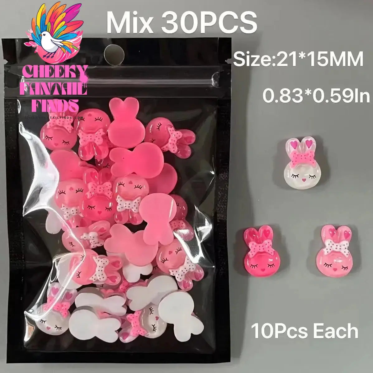 Y2K Hot Pink 30pcs Mix Heart Bear Candy Loiipop Resin Parts Handmade Phose Case Hair Girls Long Nail Art Big Decoraiton Charms Cheeky Fantail Finds