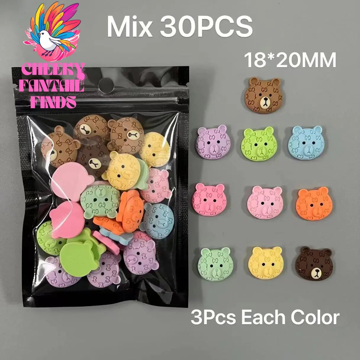 Y2K Hot Pink 30pcs Mix Heart Bear Candy Loiipop Resin Parts Handmade Phose Case Hair Girls Long Nail Art Big Decoraiton Charms Cheeky Fantail Finds