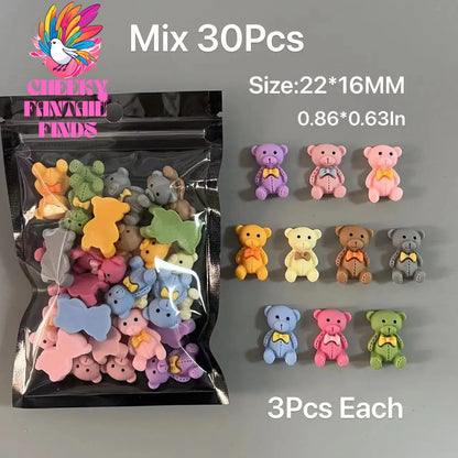 Y2K Hot Pink 30pcs Mix Heart Bear Candy Loiipop Resin Parts Handmade Phose Case Hair Girls Long Nail Art Big Decoraiton Charms Cheeky Fantail Finds