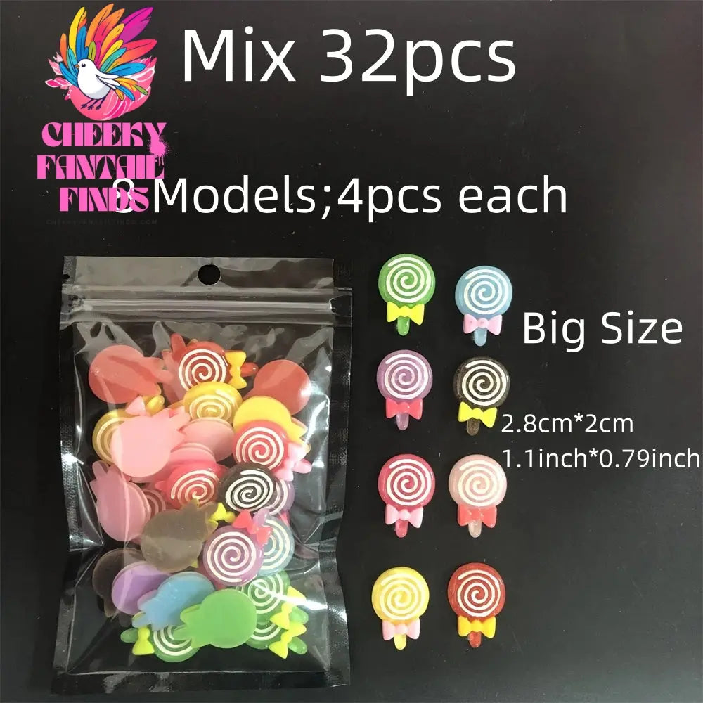 Y2K Hot Pink 30pcs Mix Heart Bear Candy Loiipop Resin Parts Handmade Phose Case Hair Girls Long Nail Art Big Decoraiton Charms Cheeky Fantail Finds