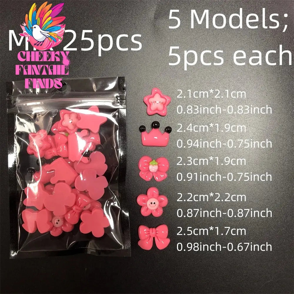 Y2K Hot Pink 30pcs Mix Heart Bear Candy Loiipop Resin Parts Handmade Phose Case Hair Girls Long Nail Art Big Decoraiton Charms Cheeky Fantail Finds