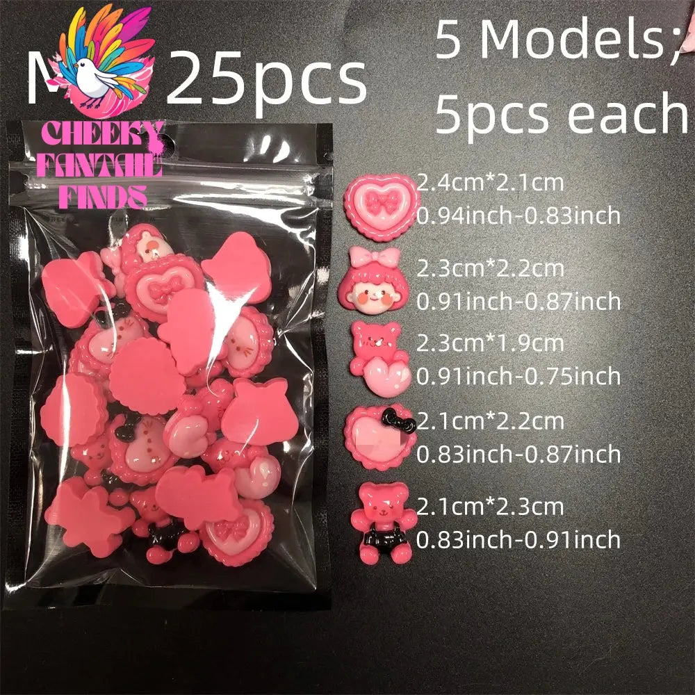 Y2K Hot Pink 30pcs Mix Heart Bear Candy Loiipop Resin Parts Handmade Phose Case Hair Girls Long Nail Art Big Decoraiton Charms Cheeky Fantail Finds