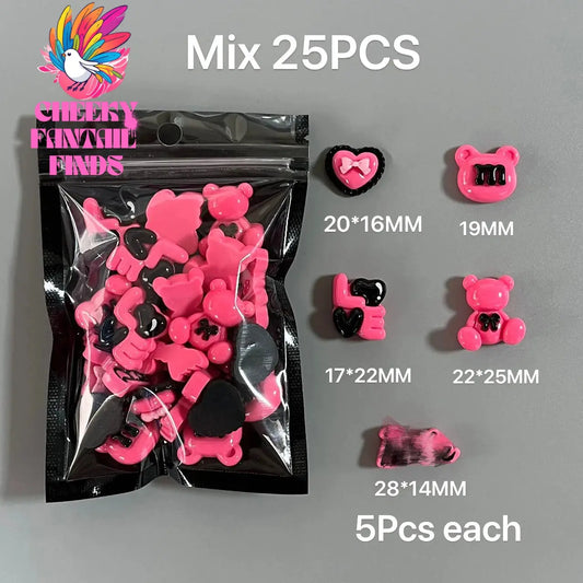 Y2K Hot Pink 30pcs Mix Heart Bear Candy Loiipop Resin Parts Handmade Phose Case Hair Girls Long Nail Art Big Decoraiton Charms Cheeky Fantail Finds