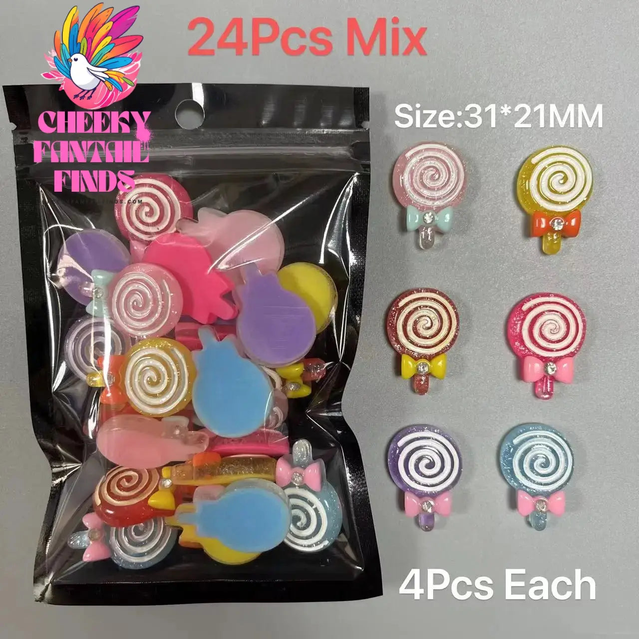 Y2K Hot Pink 30pcs Mix Heart Bear Candy Loiipop Resin Parts Handmade Phose Case Hair Girls Long Nail Art Big Decoraiton Charms Cheeky Fantail Finds