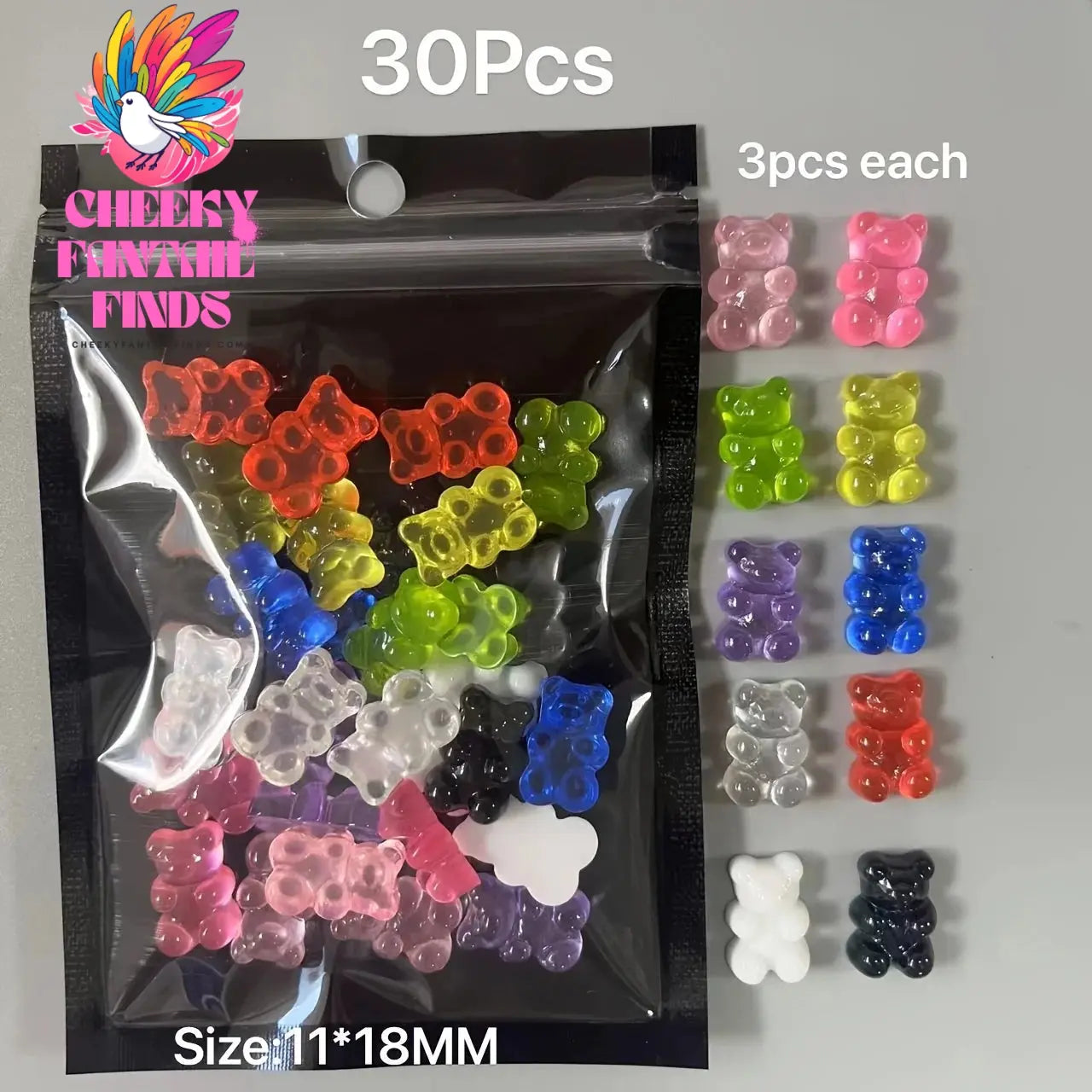 Y2K Hot Pink 30pcs Mix Heart Bear Candy Loiipop Resin Parts Handmade Phose Case Hair Girls Long Nail Art Big Decoraiton Charms Cheeky Fantail Finds