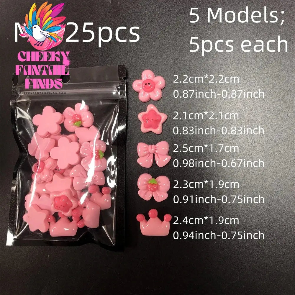 Y2K Hot Pink 30pcs Mix Heart Bear Candy Loiipop Resin Parts Handmade Phose Case Hair Girls Long Nail Art Big Decoraiton Charms Cheeky Fantail Finds