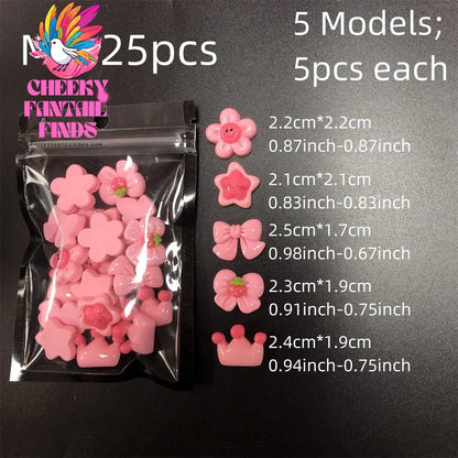 Y2K Hot Pink 30pcs Mix Heart Bear Candy Loiipop Resin Parts Handmade Phose Case Hair Girls Long Nail Art Big Decoraiton Charms Cheeky Fantail Finds