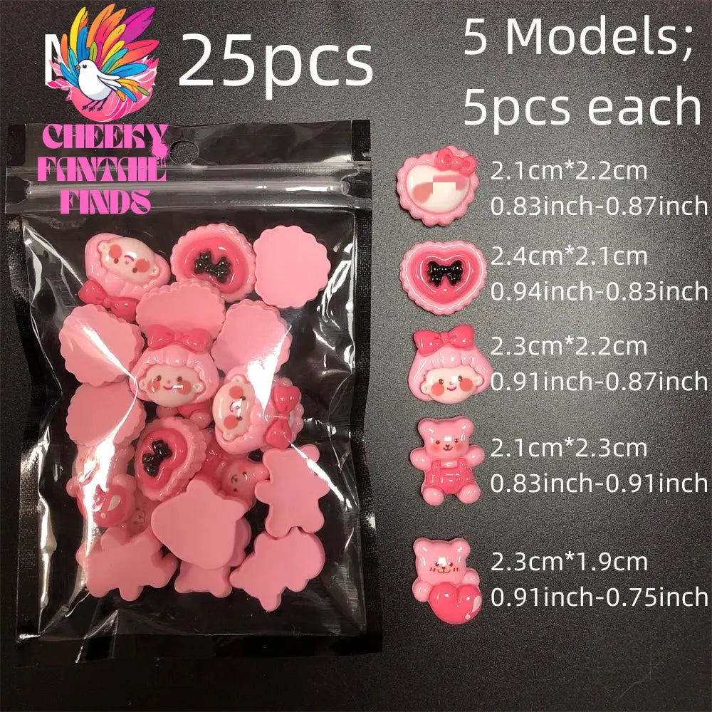 Y2K Hot Pink 30pcs Mix Heart Bear Candy Loiipop Resin Parts Handmade Phose Case Hair Girls Long Nail Art Big Decoraiton Charms Cheeky Fantail Finds