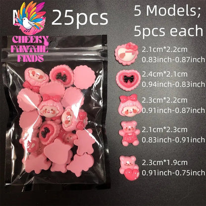 Y2K Hot Pink 30pcs Mix Heart Bear Candy Loiipop Resin Parts Handmade Phose Case Hair Girls Long Nail Art Big Decoraiton Charms Cheeky Fantail Finds