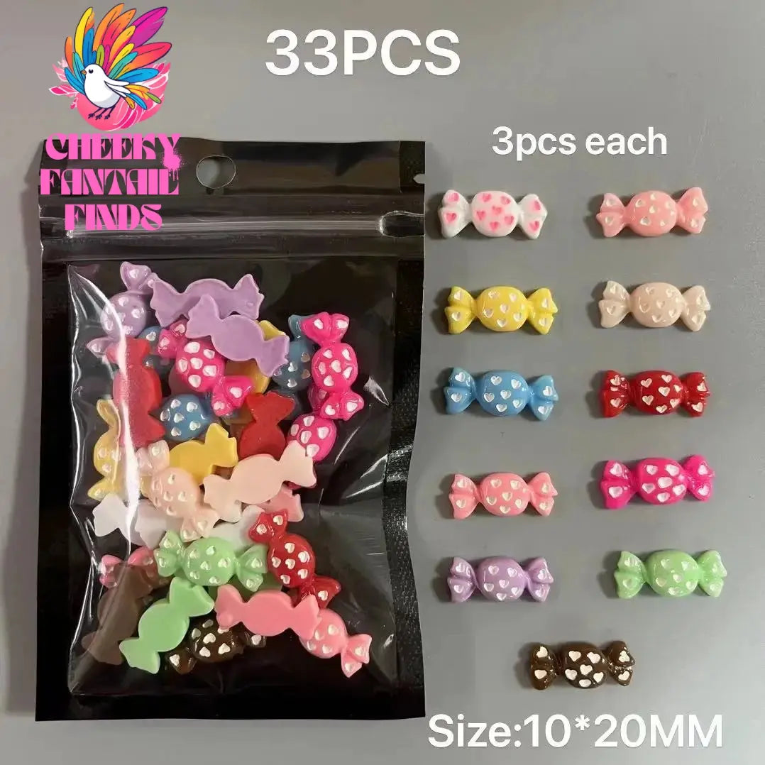 Y2K Hot Pink 30pcs Mix Heart Bear Candy Loiipop Resin Parts Handmade Phose Case Hair Girls Long Nail Art Big Decoraiton Charms Cheeky Fantail Finds