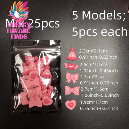 Y2K Hot Pink 30pcs Mix Heart Bear Candy Loiipop Resin Parts Handmade Phose Case Hair Girls Long Nail Art Big Decoraiton Charms Cheeky Fantail Finds