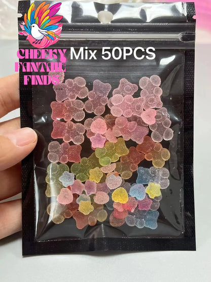 Y2K Hot Pink 30pcs Mix Heart Bear Candy Loiipop Resin Parts Handmade Phose Case Hair Girls Long Nail Art Big Decoraiton Charms Cheeky Fantail Finds