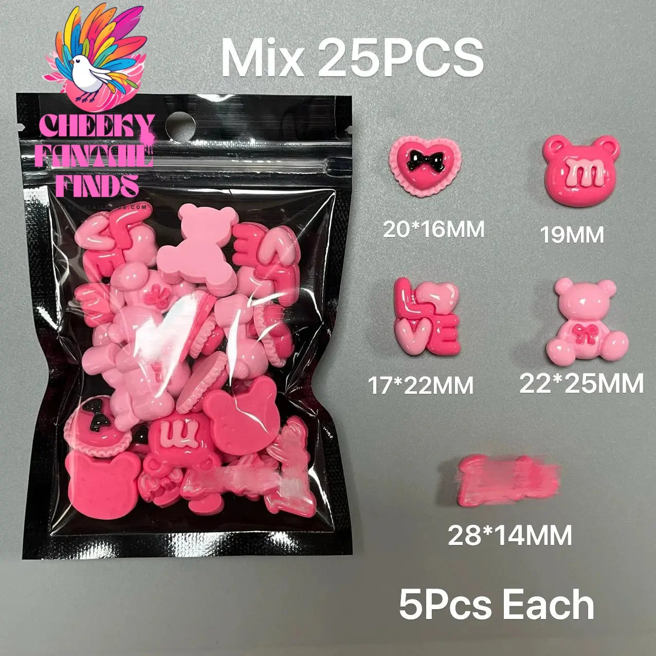 Y2K Hot Pink 30pcs Mix Heart Bear Candy Loiipop Resin Parts Handmade Phose Case Hair Girls Long Nail Art Big Decoraiton Charms Cheeky Fantail Finds