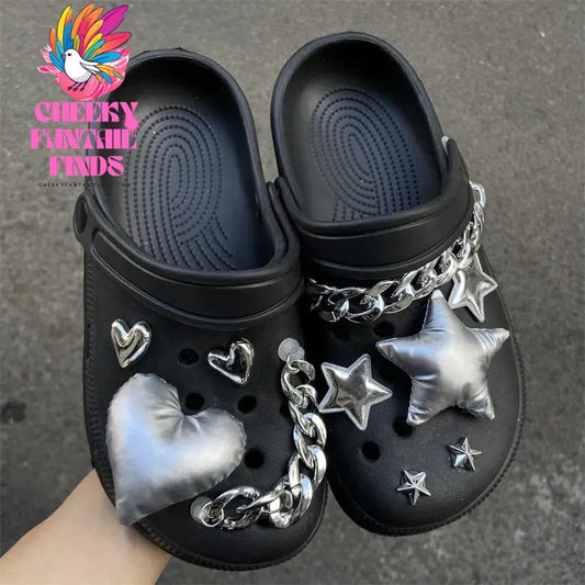 Y2K Shoe Charms DIY Silver Five-pointed Star Decoration Buckle for Hole Shoe Charm Accessories Kids Party Girls Gift Cheeky Fantail Finds