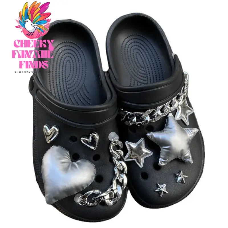 Y2K Shoe Charms DIY Silver Five-pointed Star Decoration Buckle for Hole Shoe Charm Accessories Kids Party Girls Gift Cheeky Fantail Finds