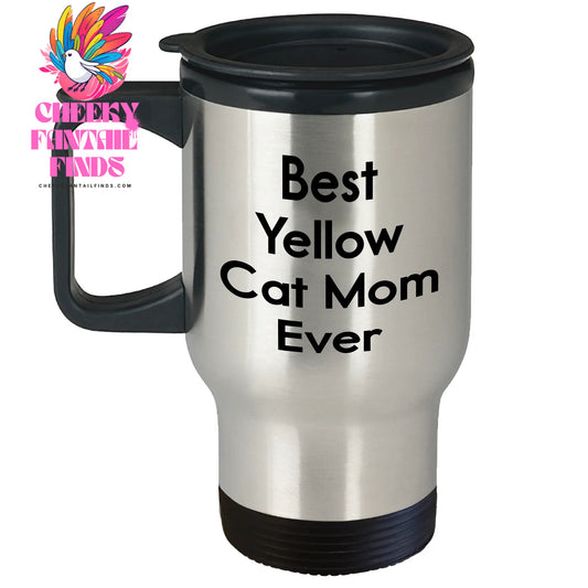 Yellow Cat Mom Ever Funny Quote Gift for Dad's Special Day - Unique Father's Day Unique Gifts for Yellow Cat Lovers - Best Yellow Cat Mom Ever Quote Travel Mug - Image 1