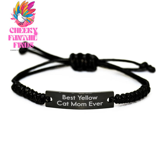 Yellow Cat Mom Ever Gifts for Him Adjustable Rope Bracelet Black Stainless Steel Engraved Inspirational Quote for Father's Day Unique Gifts - Image 1