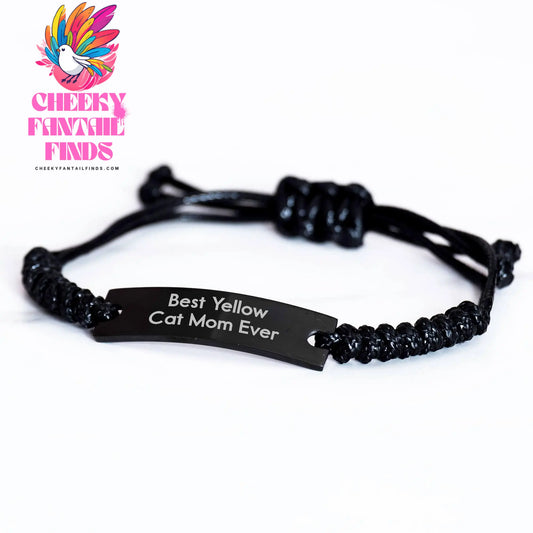 Yellow Cat Mom Ever Gifts for Him Adjustable Rope Bracelet Black Stainless Steel Engraved Inspirational Quote for Father's Day Unique Gifts - Image 2