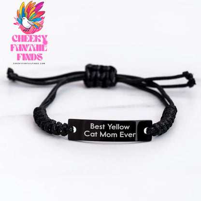 Yellow Cat Mom Ever Gifts for Him Adjustable Rope Bracelet Black Stainless Steel Engraved Inspirational Quote for Father's Day Unique Gifts - Image 3