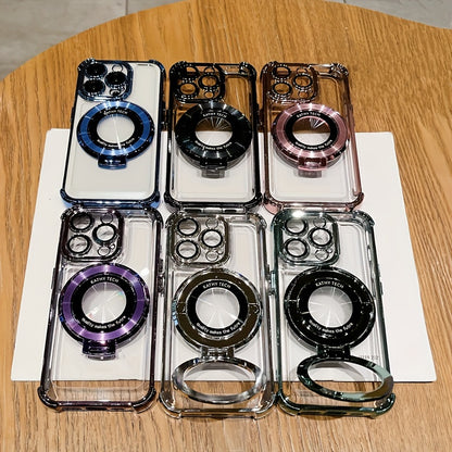 Luxury Electroplated Bracket Magnetic Suction Phone Case For IPhone 15 14Plus 13 12 11 15Pro Max Anti-drop Shell With HD Lens Film
