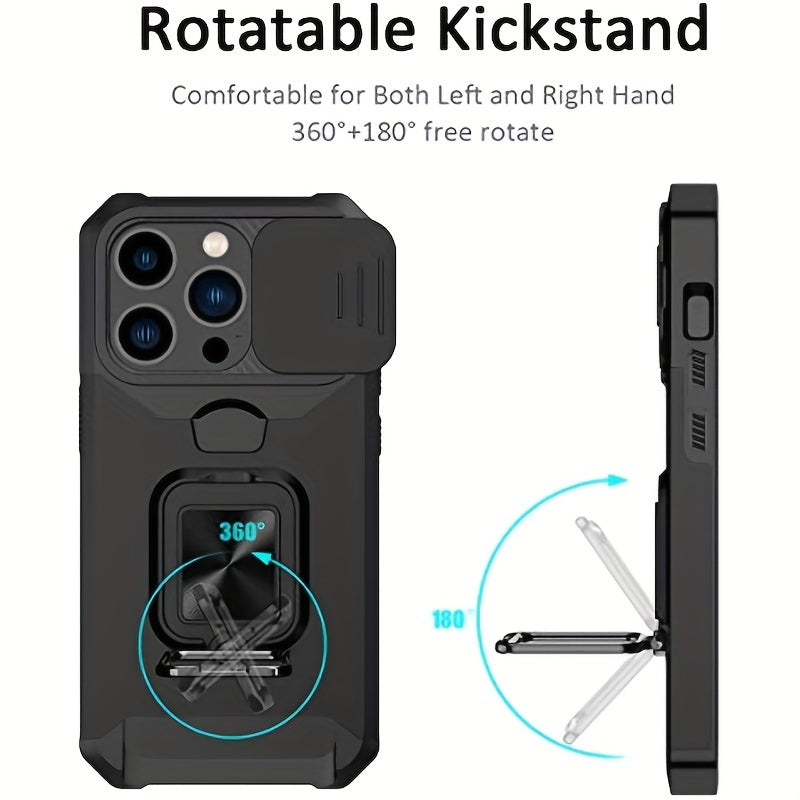 [1pc Heavy-Duty Phone Case] Heavy-Duty Shockproof Phone Case with a Metal Stand And Card Slot, Compatible with Iphone 16 Pro Max, 15 Pro Max, 14 Pro Max, And 13 Pro Max.