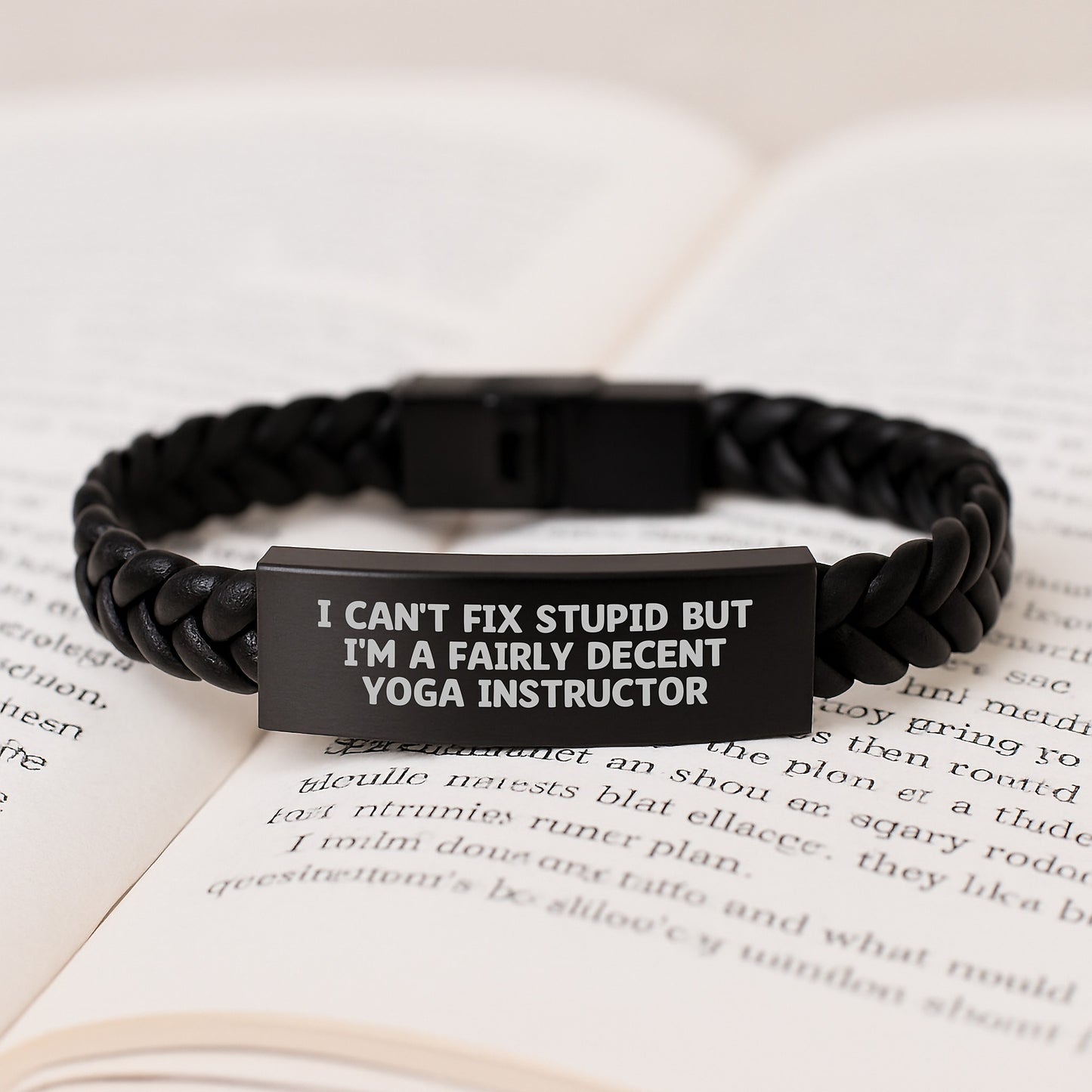 Funny Yoga Instructor Gifts from Friends for Graduation - Interlaced Leather Bracelet with Quote 'I Can't Fix Stupid But I'm A Fairly Decent Yoga Instructor', Yoga Instructor Unique Gifts - Image 3