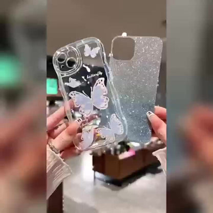 Laser Butterfly Artificial Pearl Crystal Anti-lost Bracelet Super Flash Dream Butterfly Phone Case For iPhone 14 13 12 11 Pro MAX Plus + Mini X/XS XR XSMax 7/8 7Plus/8Plus