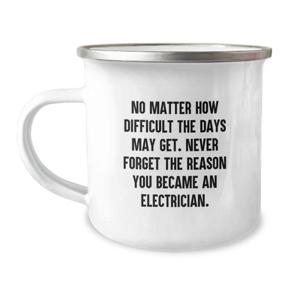 Inspirational Electrician Gifts from Friends - No Matter How Difficult, Electrician Camping Mug for Graduation, Gifts for Electrician Men - Image 1