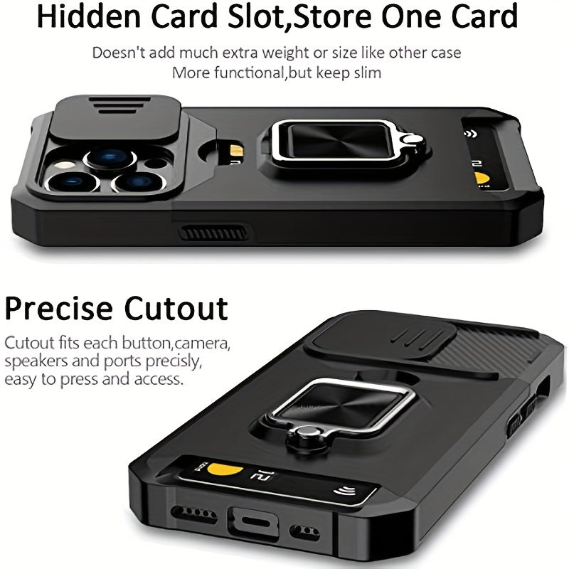 [1pc Heavy-Duty Phone Case] Heavy-Duty Shockproof Phone Case with a Metal Stand And Card Slot, Compatible with Iphone 16 Pro Max, 15 Pro Max, 14 Pro Max, And 13 Pro Max.