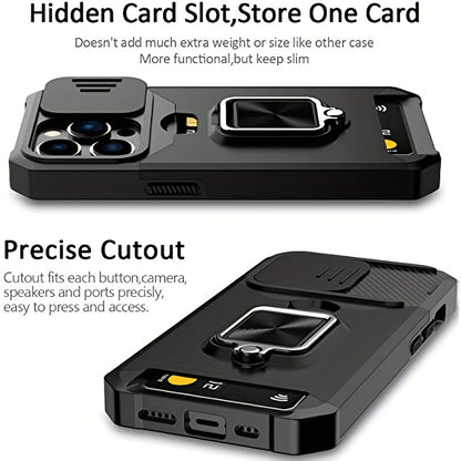 [1pc Heavy-Duty Phone Case] Heavy-Duty Shockproof Phone Case with a Metal Stand And Card Slot, Compatible with Iphone 16 Pro Max, 15 Pro Max, 14 Pro Max, And 13 Pro Max.