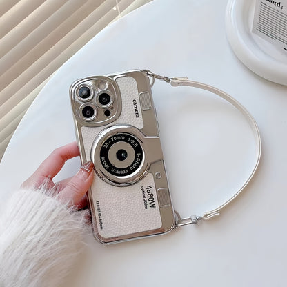 Vintage Camera Design Phone Case with PU Leather Strap for iPhone Models 11 through 14 - Stylish Protection & Convenience