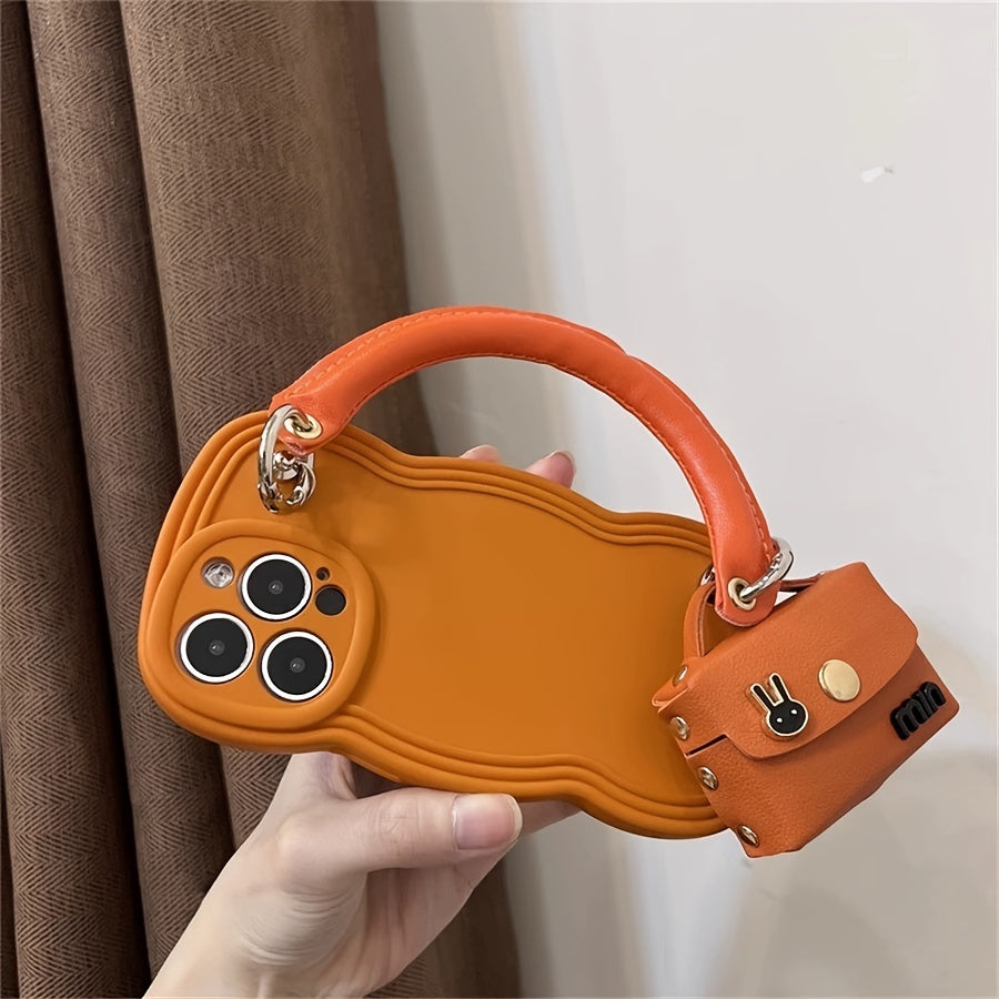 Portable Orange Phone Case With Rabbit Earphone Bag For IPhone 11 12 13 14 Pro Max