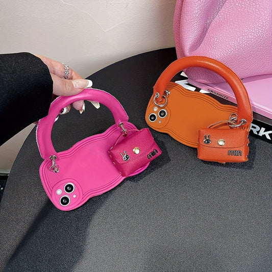 Portable Orange Phone Case With Rabbit Earphone Bag For IPhone 11 12 13 14 Pro Max