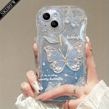 Laser Butterfly Artificial Pearl Crystal Anti-lost Bracelet Super Flash Dream Butterfly Phone Case For iPhone 14 13 12 11 Pro MAX Plus + Mini X/XS XR XSMax 7/8 7Plus/8Plus