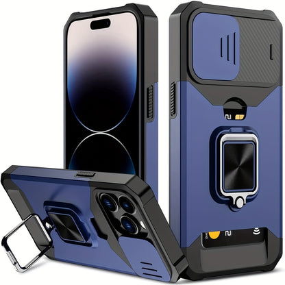 [1pc Heavy-Duty Phone Case] Heavy-Duty Shockproof Phone Case with a Metal Stand And Card Slot, Compatible with Iphone 16 Pro Max, 15 Pro Max, 14 Pro Max, And 13 Pro Max.