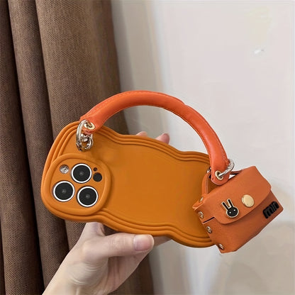 Portable Orange Phone Case With Rabbit Earphone Bag For IPhone 11 12 13 14 Pro Max