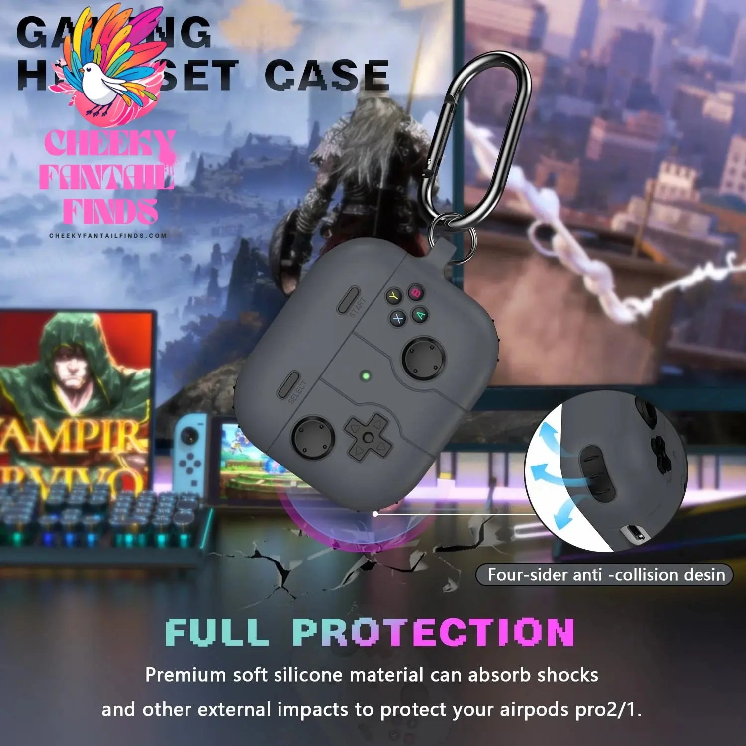 ﻿ for airpod 4 case 3D protector Game controller silicone earbuds case with cleaning pen for Woman for air pods pro 2 Case funda Cheeky Fantail Finds