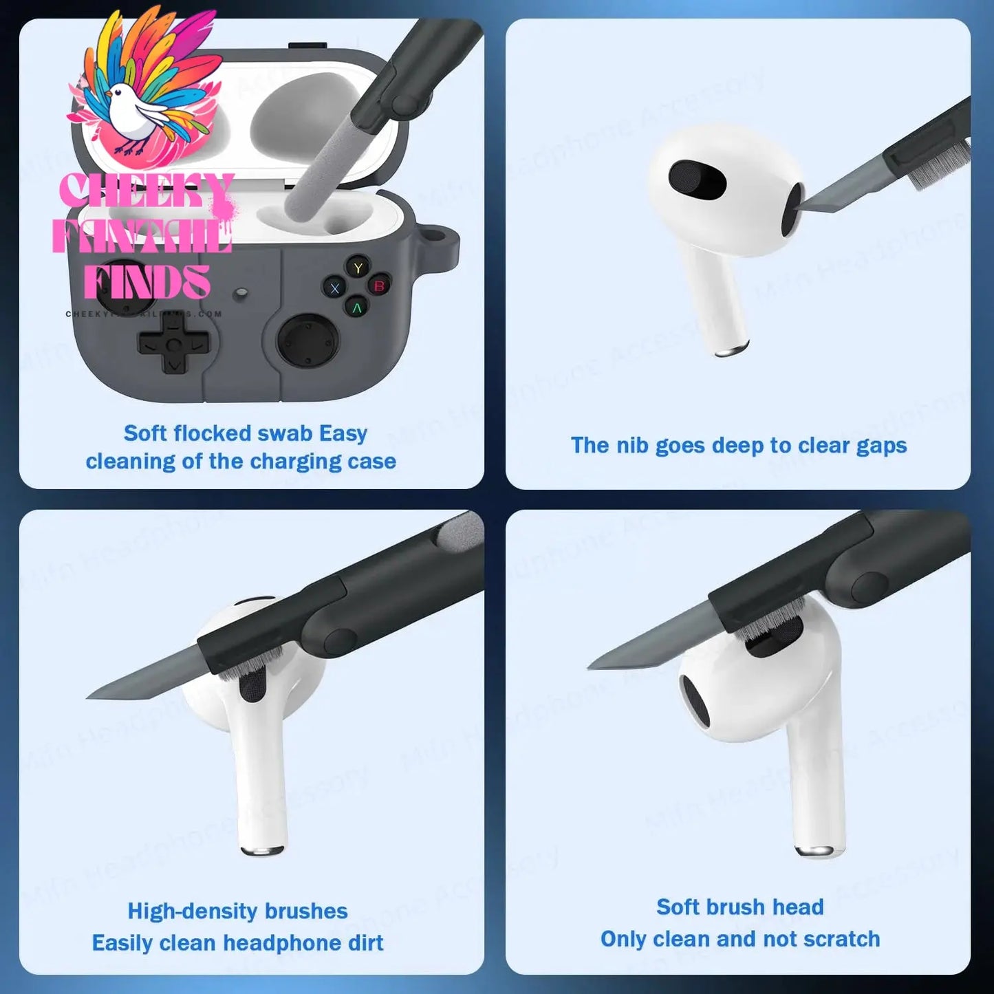 ﻿ for airpod 4 case 3D protector Game controller silicone earbuds case with cleaning pen for Woman for air pods pro 2 Case funda Cheeky Fantail Finds