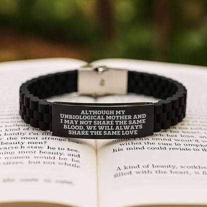 Unbiological Mother Gifts Inspirational Quote Glide lock Clasp Adjustable Black Stainless Steel Silicone, Gifts from Family to Unbiological Mother for Graduation - Image 2