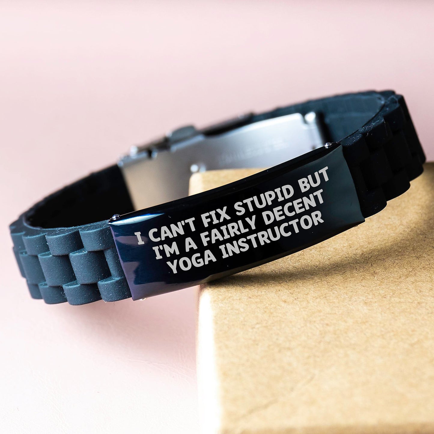 Funny Yoga Instructor Gifts, Glide lock Clasp Bracelet for Her, Gifts from Friends to Yoga Instructor, Graduation Unique Gifts, I Can't Fix Stupid But I'm A Fairly Decent Yoga Instructor Quote - Image 3
