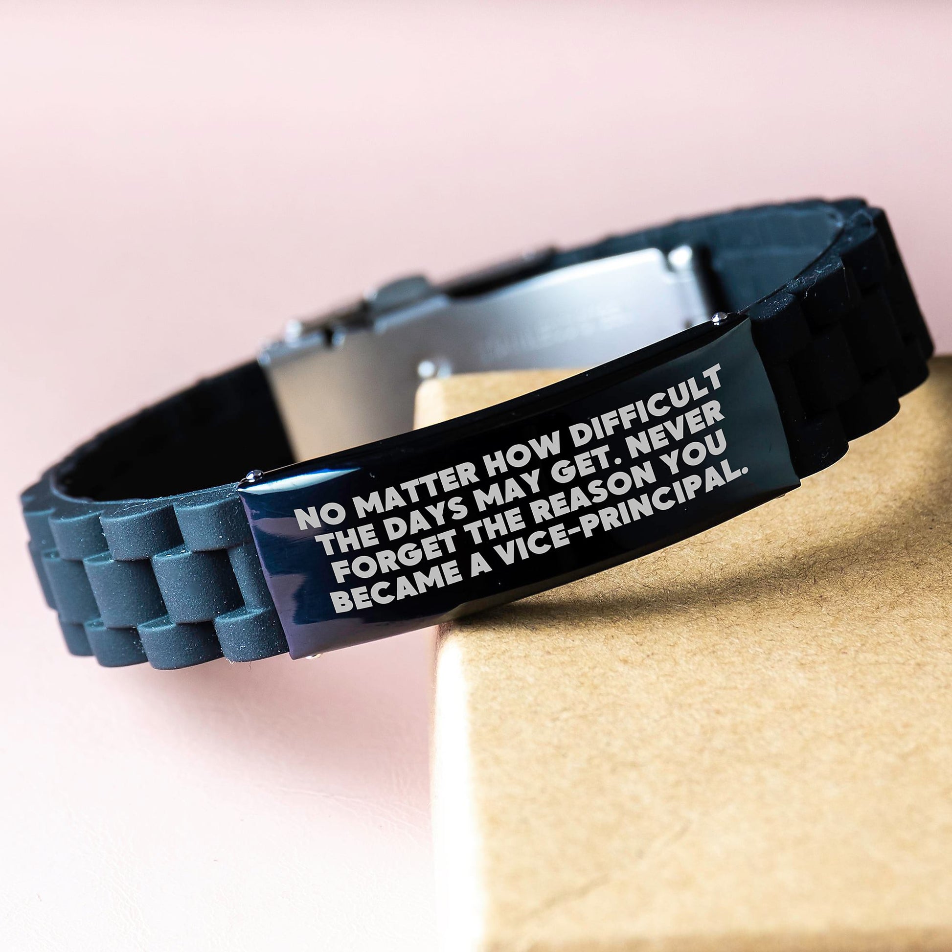 Inspiring Vice-Principal Gifts from Friends, Coworkers, or Family - Glide lock Clasp Black Stainless Steel Silicone Adjustable Graduation Unique Gifts - Image 3