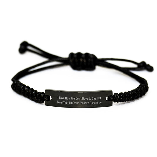 Concierge Gifts from Friends, Gifts for Concierge, Funny Quote Rope Bracelet for Graduation, Adjustable Black Rope, Engraved - Image 1