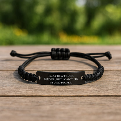 Funny Truck Driver Gifts from Friends for Graduation - Inspirational Rope Bracelet with Quote 'I May Be A Truck Driver, But', Adjustable Black Rope Jewelry - Image 2