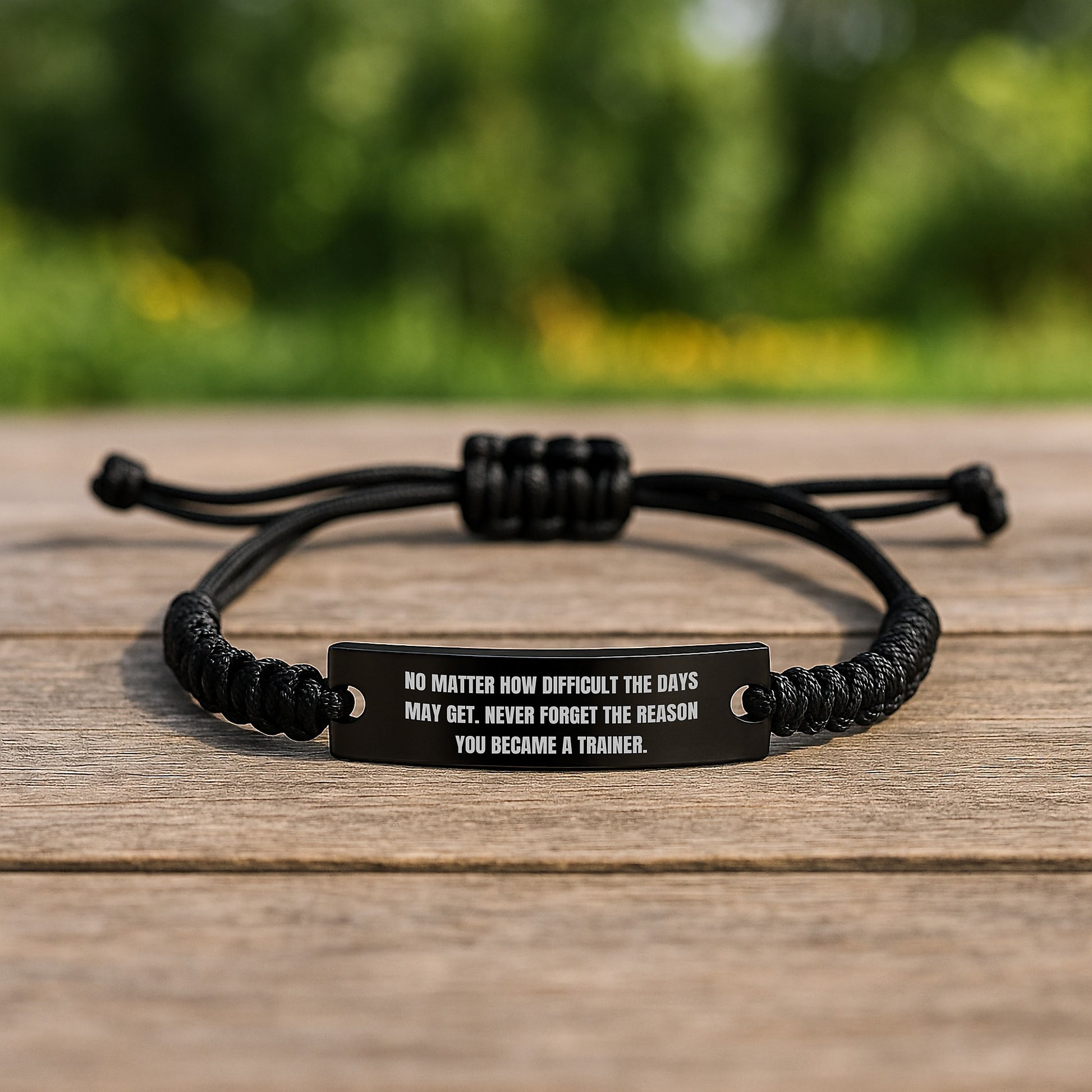 Trainer Rope Bracelt with Inspirational Quote, Black Stainless Steel, Adjustable, Gifts from Friends to Trainer, Unique Graduation Gifts - Image 2