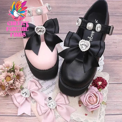 shoe charms pink black bow Designer clips for women's shoes lolita shoes accessories lady heart  heel shoes decorations Cheeky Fantail Finds